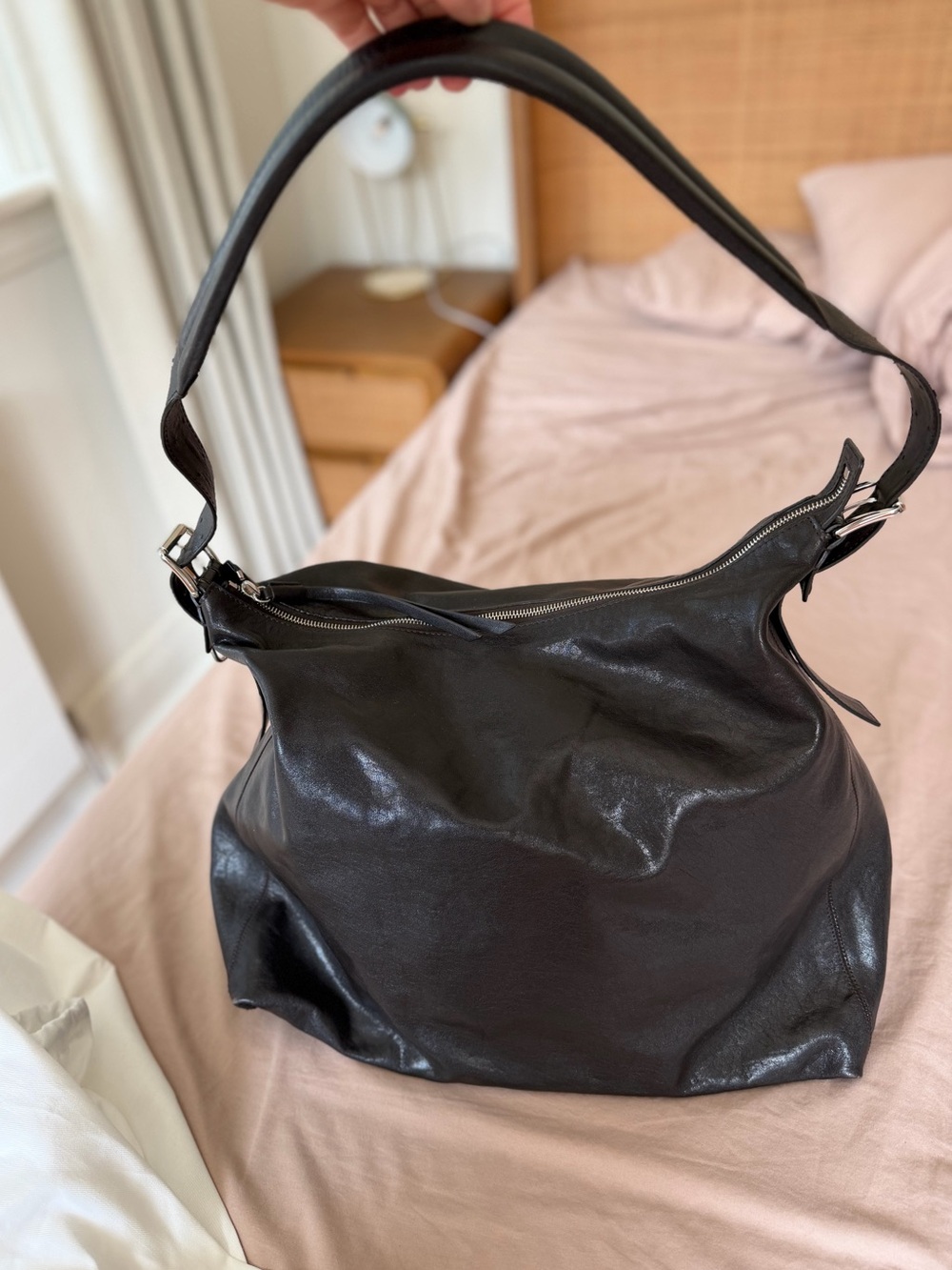 LEMAIRE DARK CHOCOLATE BELT HOBO BAG UNISEX LARGE ZIP CARRY ON